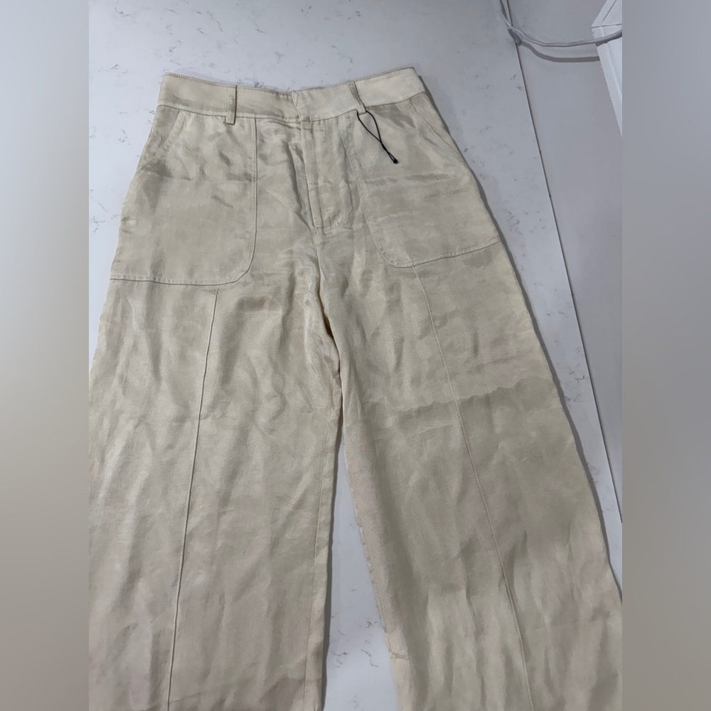 Zara 100% Lyocell Cream Wide-Leg Pants - Picture 6 of 13